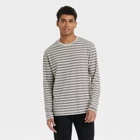 Mens Goodfellow & Co Gray Striped Long Sleeve T-Shirt Size XXL - Picture 1 of 1